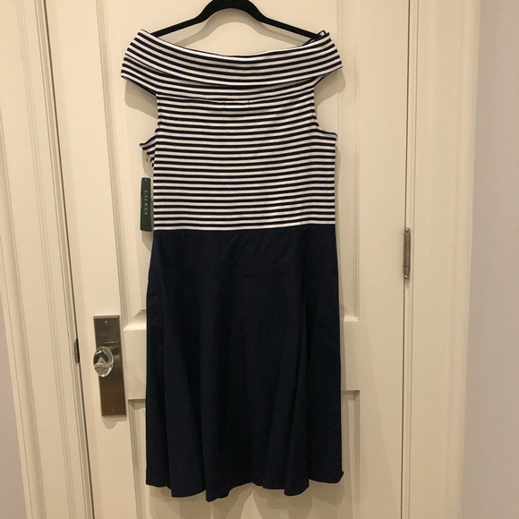 Ralph Lauren Navy Striped Cotton Fit and Flare Dress NWT - Picture 3 of 5